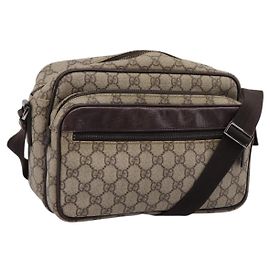 GUCCI GG Supreme Shoulder Bag PVC Beige Silver 114531 Auth 206613