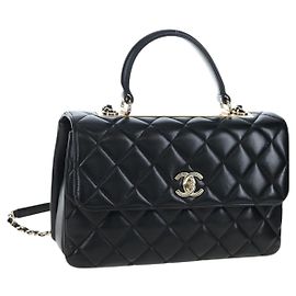 Bolsa CHANEL Matelasse Trendy CC em pele de cordeiro 2way Preta Ouro CC Auth 206325SV