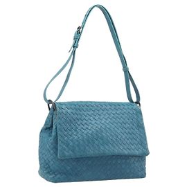 Bottega Veneta INTRECCIATO Schultertasche aus Leder Blau Authentisch BA16122A