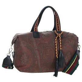 ETRO Paisley Fringe Handtasche Nylon 2way Bordeaux Silver Auth am12692V