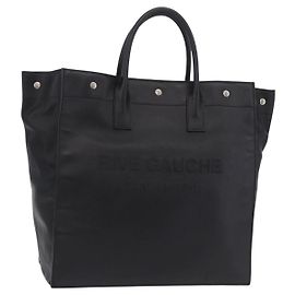 Autre Marque Bolso Tote Saint Laurent Rive Gauche Cuero Negro Plata 663970 Auth ka6437M