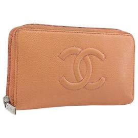 Portefeuille CHANEL Caviar Skin Orange Silver CC Auth 207480