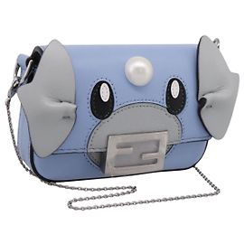 FENDI x FRGMT x POKEMON Nanobucket Chain Mini Dragon Leather Blue Auth 167751SM