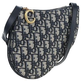 Borsa a tracolla Christian Dior Trotter Canvas Saddle Navy Gold Auth 206735V