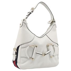 Borsa a tracolla GUCCI Sherry Line Horsebit in pelle Bianco Oro 247604 Auth LN087V