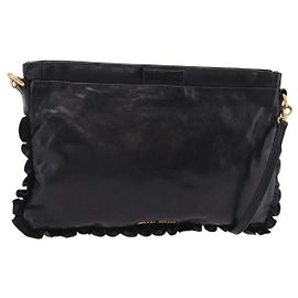 Bolso de Hombro Miu Miu Vitellolux Black Gold Auth 206868V
