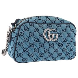 Bolso de hombro GUCCI GG Marmont GG Canvas con cadena Azul Plata 447632 Auth ka6443V