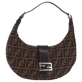 Borsa a Tracolla FENDI Zucca Canvas Mamma Baguette Marrone Nero Auth am12730M