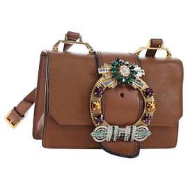Borsa a tracolla Miu Miu in pelle marrone oro Auth 206727M