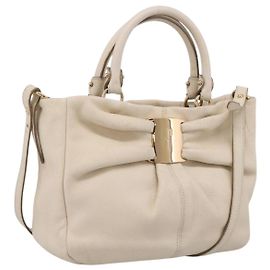 Borsa a tracolla Salvatore Ferragamo Vala in pelle 2way Ivory Gold Tone Auth 207588