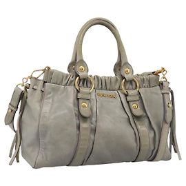 Borsa Miu Miu Vitellolux in pelle 2way Grigio Tono Oro Auth 207557V