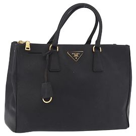Sac à main PRADA Galleria en cuir Safiano Noir Or Auth 205439