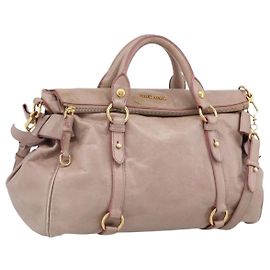 Sac à main Miu Miu Vitellolux en cuir 2way Rose Doré Auth 206666A