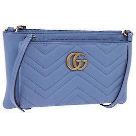 Borsa a tracolla GUCCI GG Marmont in pelle azzurra tono oro 453878 Auth LN063V