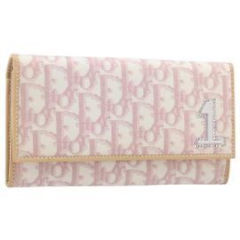 Portefeuille long Christian Dior Trotter Canvas Rose Argent Auth 205422V