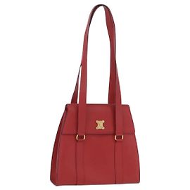 Céline CELINE Tote Bag Leder Rot Goldfarben Auth 207551