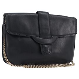 Céline Bolsa de Ombro com Corrente CELINE Couro Preto Ouro Auth 205176