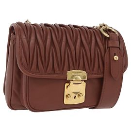 Bolsa de Ombro Miu Miu Matelassé em couro marrom tom dourado Auth ka6427M