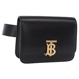 BURBERRY Schultertasche aus Leder Schwarz Goldfarben Auth ka6426V