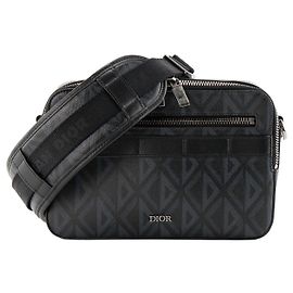 DIOR - Sac à bandoulière Safari Diamond Dior en toile enduite noire et grise