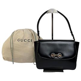 Sac structuré en cuir Vintage Gucci Horsebit Fin des années 1990 Noir