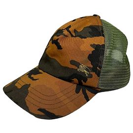 Vintage Burberry Camo Mesh Cap c. 2010s Orange Green