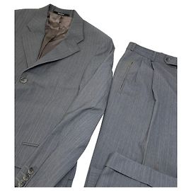 Traje de lana para hombre Vintage Yves Saint Laurent Gris claro a rayas M