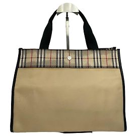 Borsa Tote Vintage Burberry Nova Check in tela rivestita primi anni 2000 Beige