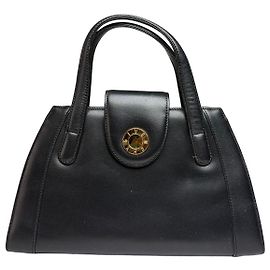 Vintage Givenchy Structured Leather Top-Handle Bag Late 1980s Black