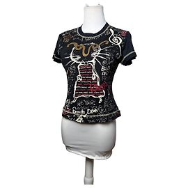 Autre Marque Top de manga corta gráfico Vintage Kansai Yamamoto Negro S