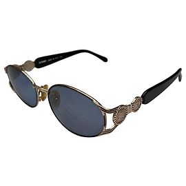 Óculos de Sol Ovais Vintage Fendi Final dos anos 1990 Gold Black
