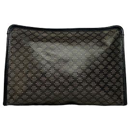 Céline Vintage Celine Macadam Canvas Clutch Bag Late 1980s Dark Green