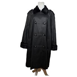 Courreges Casaco de couro vintage Courrèges trespassado com pele sintética Preto Cinza approx. M