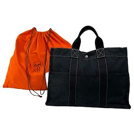 Sac Fourre-Tout Vintage Hermès en Toile Fin des années 1990 Noir
