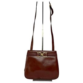 Vintage Salvatore Ferragamo Gancini Umhängetasche mit Klappe Ende der 1980er Rust Brown