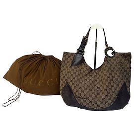 Vintage Gucci GG Supreme Hobo Bag c. 2010 Beige Brown