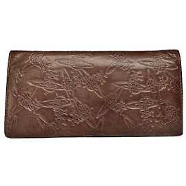 Vintage Vivienne Westwood Orb Geprägtes Leder Bifold Wallet Ende 1990er Brown