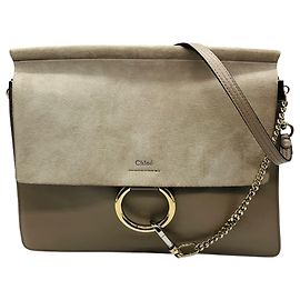 Chloé Bolsa de ombro Chloe Motty Gray Faye Medium com aba em couro de bezerro e camurça