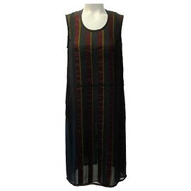 Vestido sem mangas com riscas multicoloridas preto Comme des Garcons