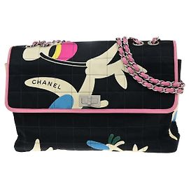 Chanel Vintage Chocolate Bar Mademoiselle Multipocket Flap Quilted Printed Canvas Medium