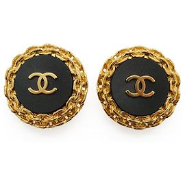 Chanel Pendientes de clip redondos grandes CC bicolor con cadena GP