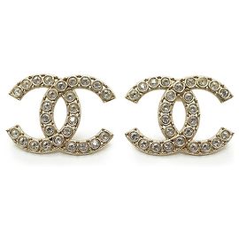 Brincos Chanel CC Crystal dourados
