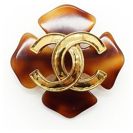 Chanel Broche grande vintage CC trevo de quatro folhas efeito casco de tartaruga GP