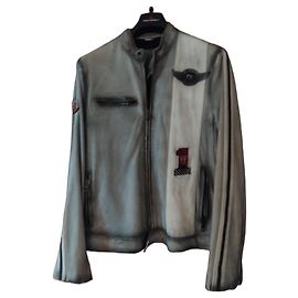 Balenciaga Herren Lederjacke Grau-Weiß