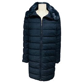 Autre Marque Abrigo acolchado Amina Rubinacci azul de lana con cremallera frontal y cuello de piel