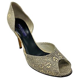 Ralph Lauren Collection Peep-Toe-Pumps aus geprägtem Leder Ivory / Black