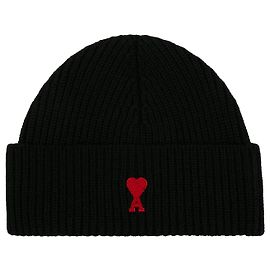 Ami Paris Black Ami de Coeur Beanie