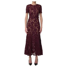 Self portrait Robe midi en dentelle bordeaux