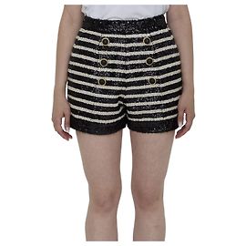 Balmain Sequined Shorts Black and White Striped