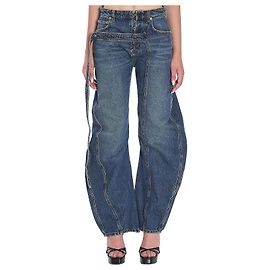 Jean Paul Gaultier jeans de ganga azul com detalhe de correia loose fit